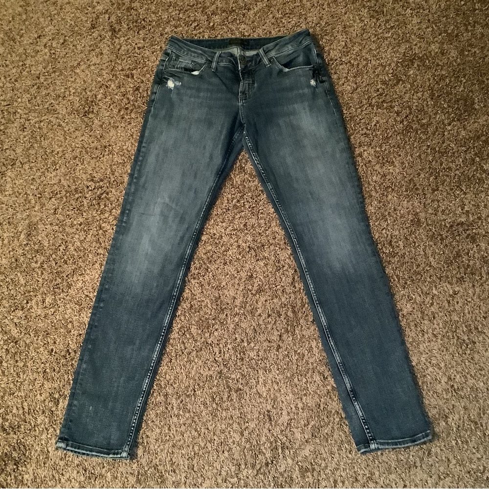 Silver Boyfriend Jeans, with distressed areas, size: W27/L29